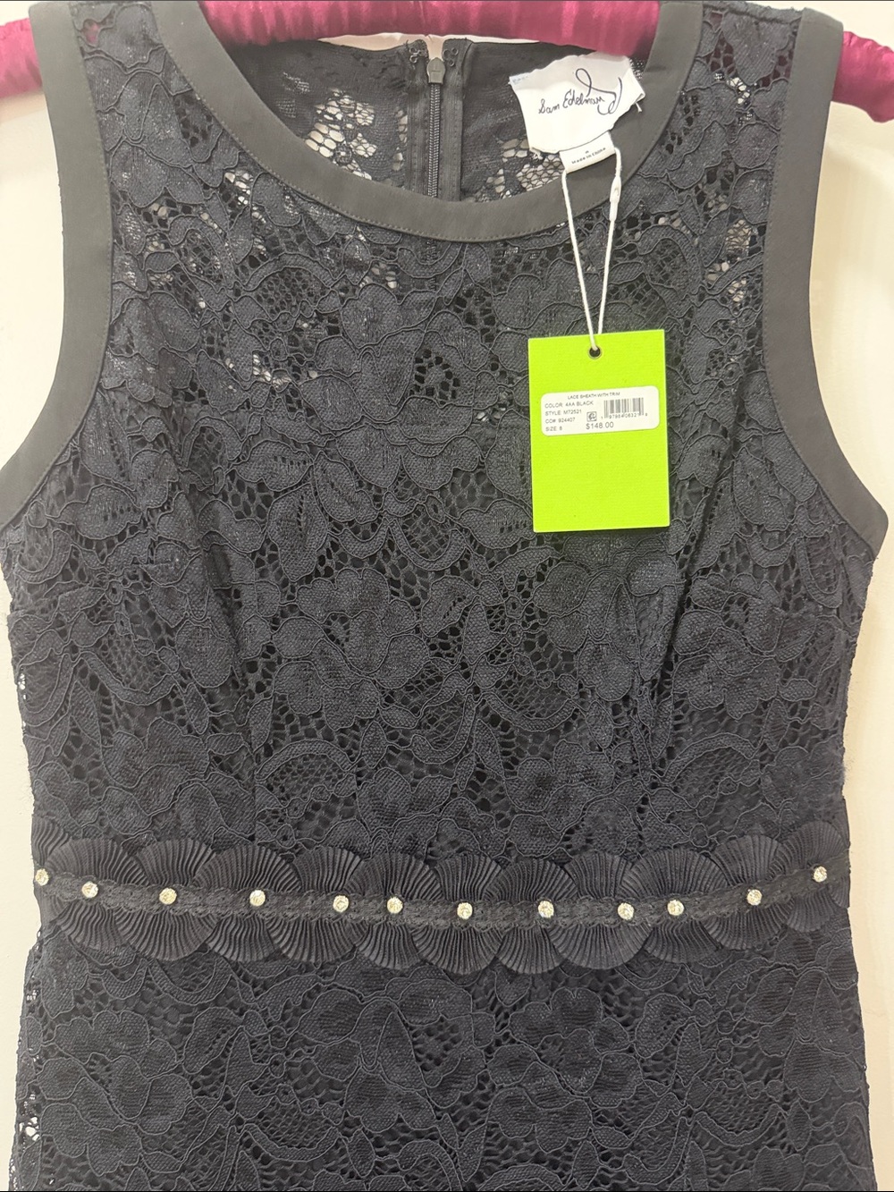 Sam Edelman Black Lace Pearl-Trim Sleeveless Mini Dress - Picture 4 of 6